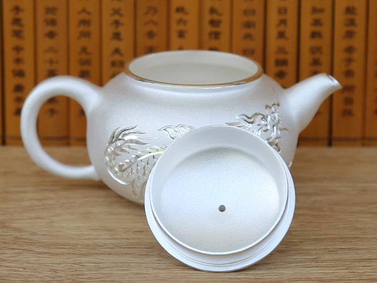 Чистый серебряный чайник маленький заварочный чайник ручной работы из Стерлингового матового серебра с рисунком дракона Феникса высшего класса подарок
