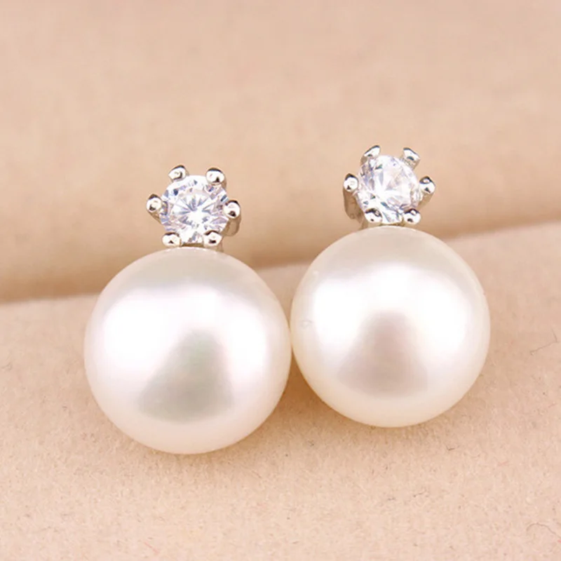 10 pairs/lot Double Side Pearl Stud Earrings Women Gold Silver Crystal