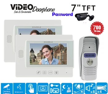

ZHUDELE 7" Display Wired Video Door Phone Touch button Doorbell Intercom Night Vision 1V1 700TVL HD Home House Security 1V2
