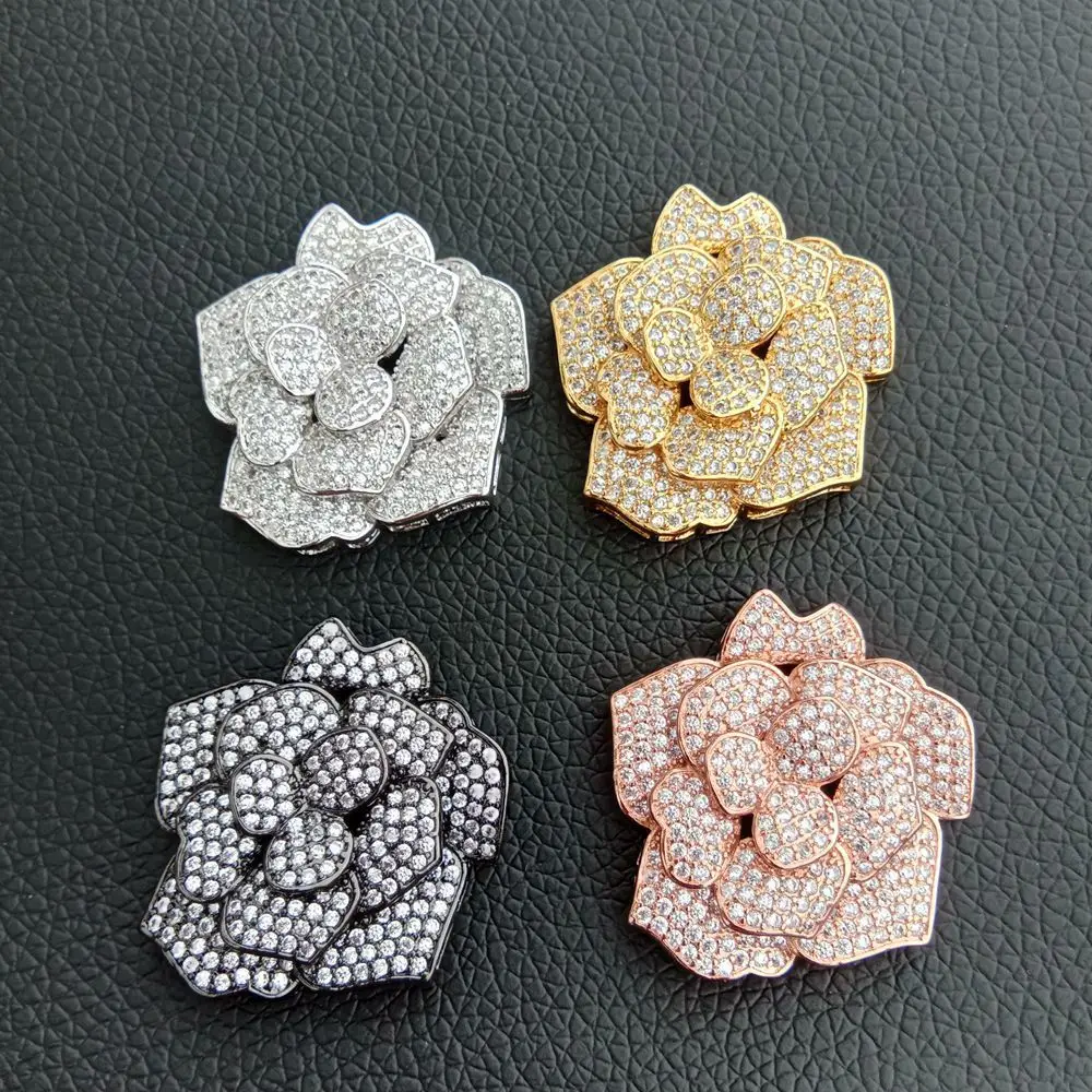 

Women's 1pc 33x35mm golden plated Cz micro Flower connector