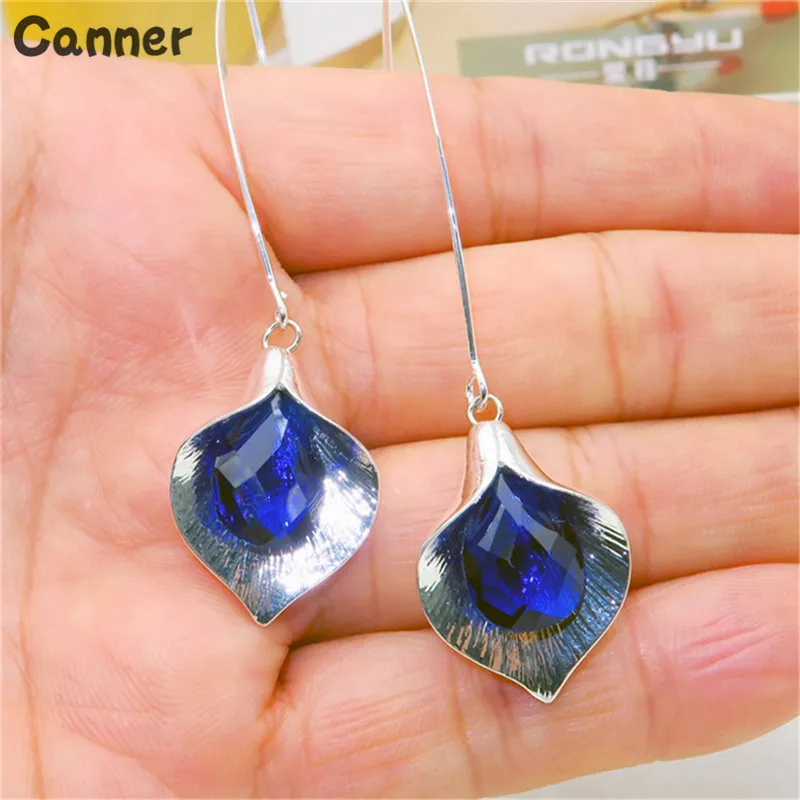

Canner Fashion Zircon Leaf Earrings Blue Crystal Drop Earrings For Women Girl Party Jewelry Gift