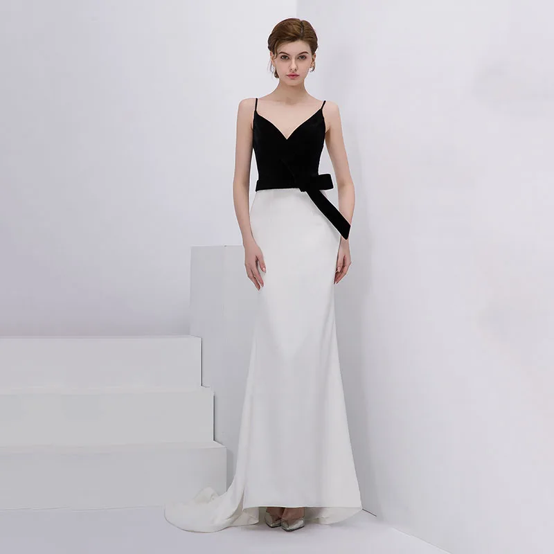 

Evening Dress Sexy Slim Sleeveless Women Party Dresses Backless Bow Robe De Soiree 2019 Plus Size White Sling Formal Gowns E671