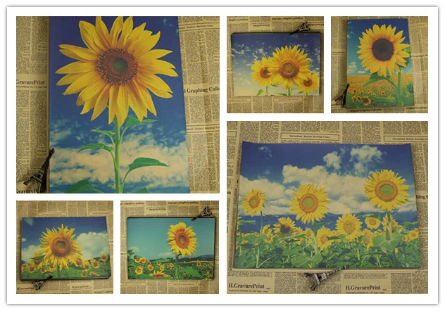 

Sunflower poster retro kraft paper landscape poster flower view bedroom living room modern decorative painting/wall sticker