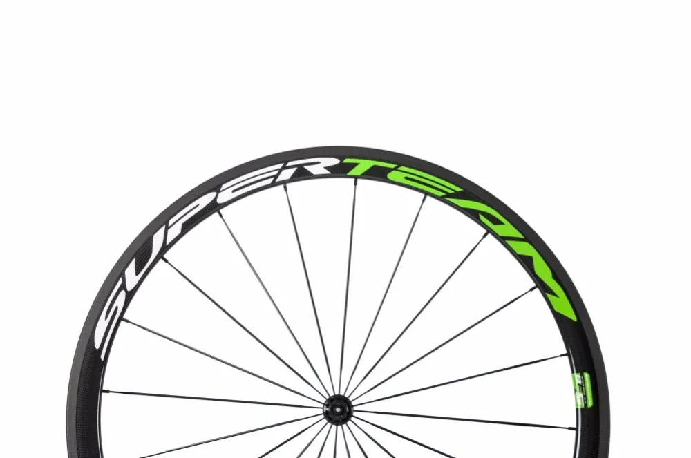 Best SuperTeam White and Green Full Carbon 700C Road Bike Wheelset 38mm Clincher wheel bicycle wheelet 5