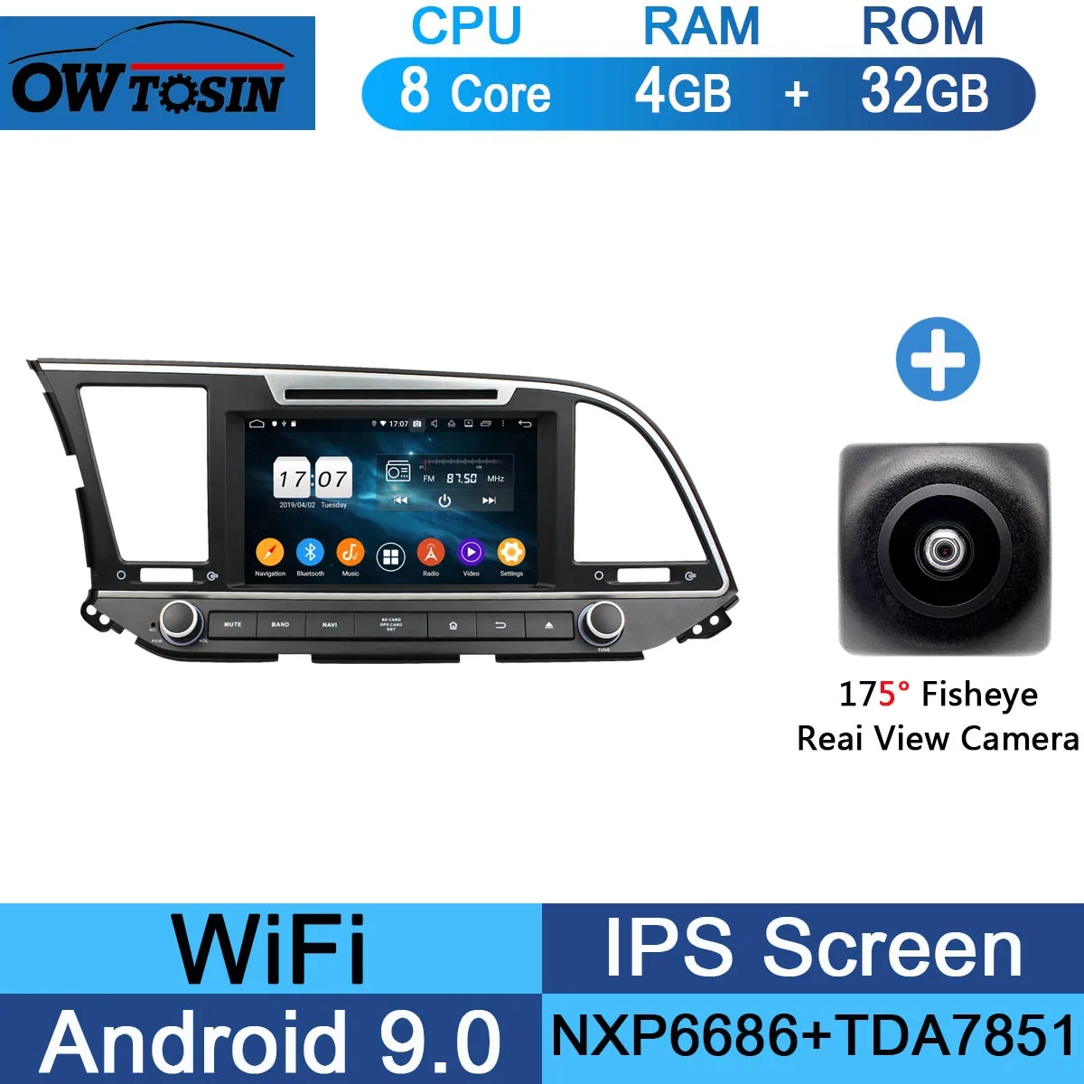 32G Fisheye Camera " ips Восьмиядерный 4G ram+ 64G rom Android 9,0 автомобильный DVD навигационный GPS радиоприемник для hyundai Elantra DSP CarPlay Parrot BT стерео - Цвет: 32G Fisheye Camera