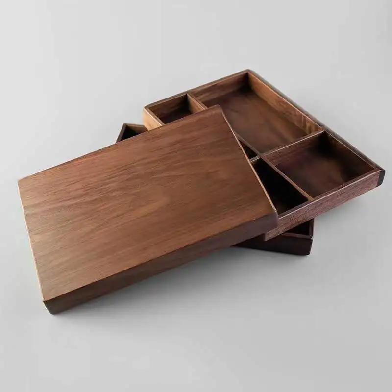 Black Walnut Multi-Functional Rustic Vintage Wooden 5 Division Entrance Key Holder Jewelry Storage Box Tray Desk Organizer