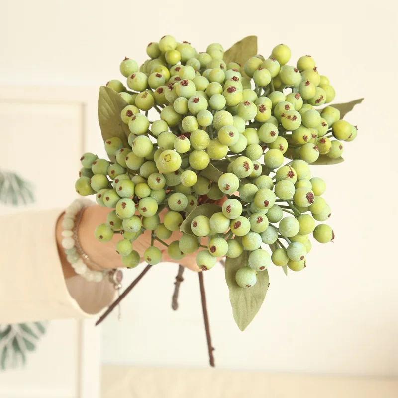 

5pcs 29CM green artificial berry bean foam flowers home decor fake flowers bacca fruit branch decoration accessories fake plant