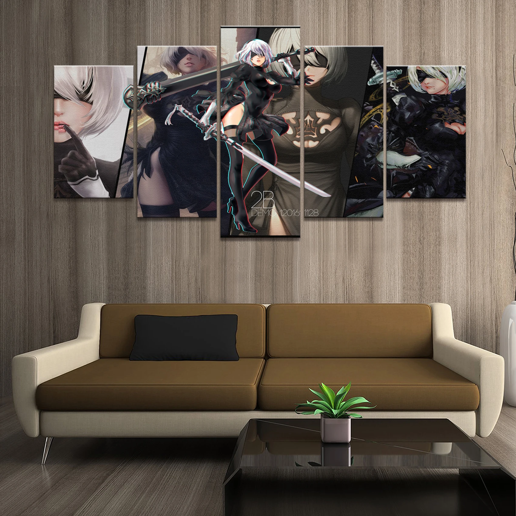 

Home Decor Poster HD Pictures Prints Canvas 5 Piece Modular NieR Automata 2B GAME Living Room Art Decorative Painting Framed