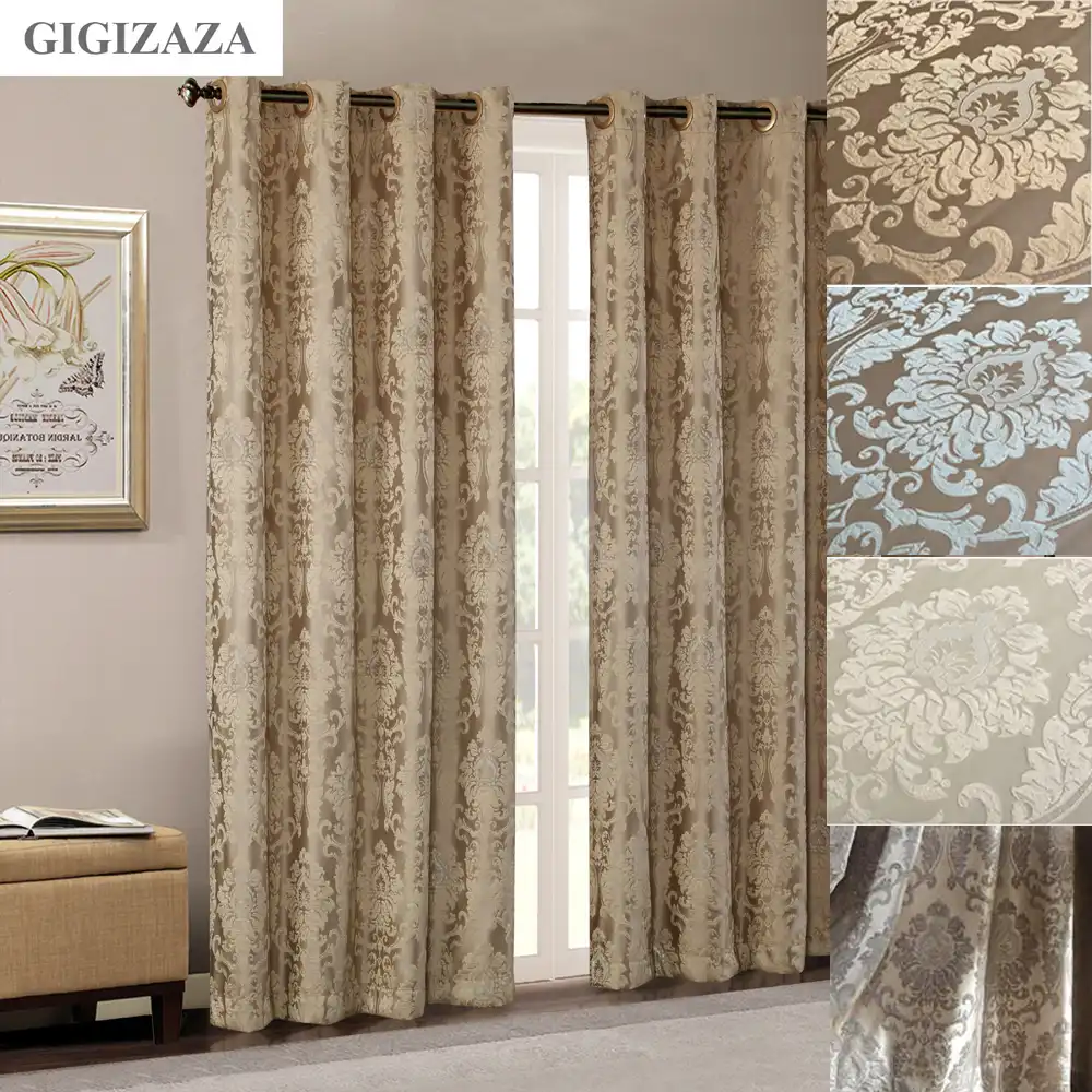 Silk Flower Jacquard Black Out Window Curtains For Living Room