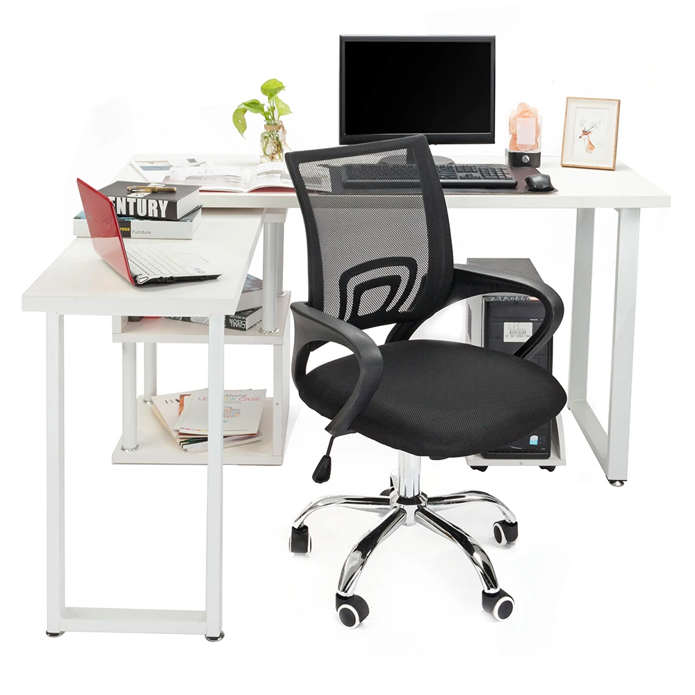 

FCH L-Shaped Computer Desk with Storage Shelf White