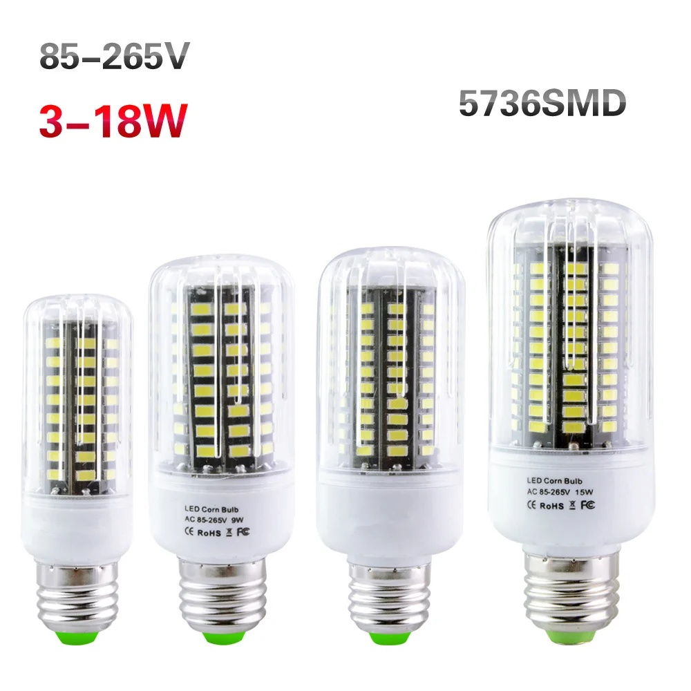 Светодио дный лампы кукурузы E27 SMD5736 220 В кукурузы лампы E14 B22 E12 12 Вт 9 Вт 7 Вт 5 Вт 3 Вт светодио дный света AC 220 В светодио дный внимания Крытый