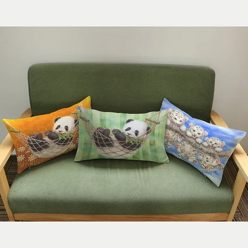 

Panda Chinese Animal Style Cushion Throw Pillows Cute Panda Play Swing Home Decoration Children Room Sofa Chair Pillowcase