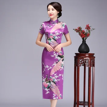 

Sexy High Split Cheongsam Summer Satin Women Slim Short Sleeve Dress Traditional Mandarin Collar Qipao Vestidos Oversize 5XL 6XL