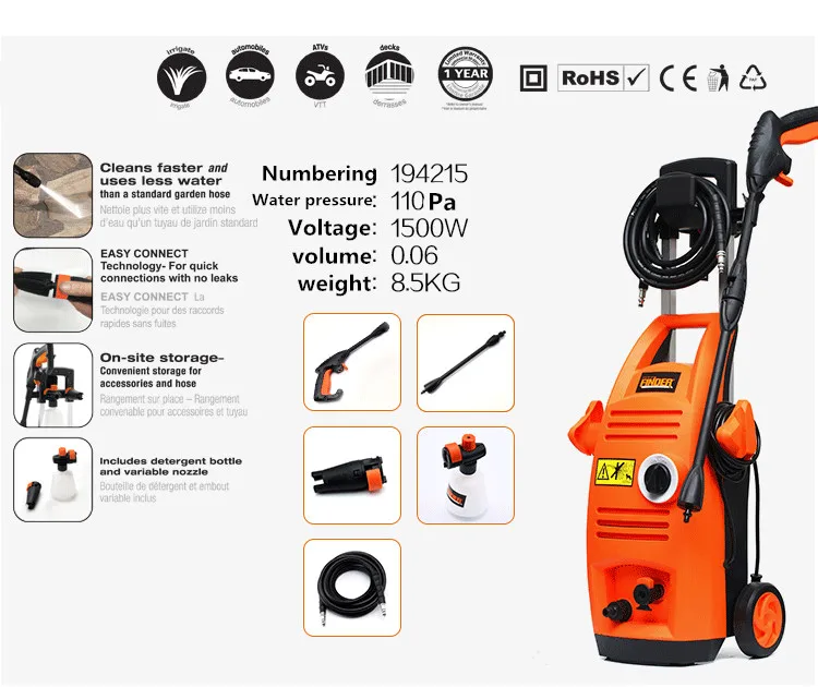 Автомойка высокого напряжения электрическая портативная садовая полива 220 в водяной насос высокого давления автомобильный водяной пистолет Чистящая машина набор - Цвет: 194215-1500W
