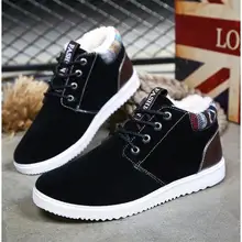 Mens Winter Shoes Casual Plus Velvet Thickening Lace Up Men's High Top Warm Shoes Solid Waterproof Fur Sneakers for Mens