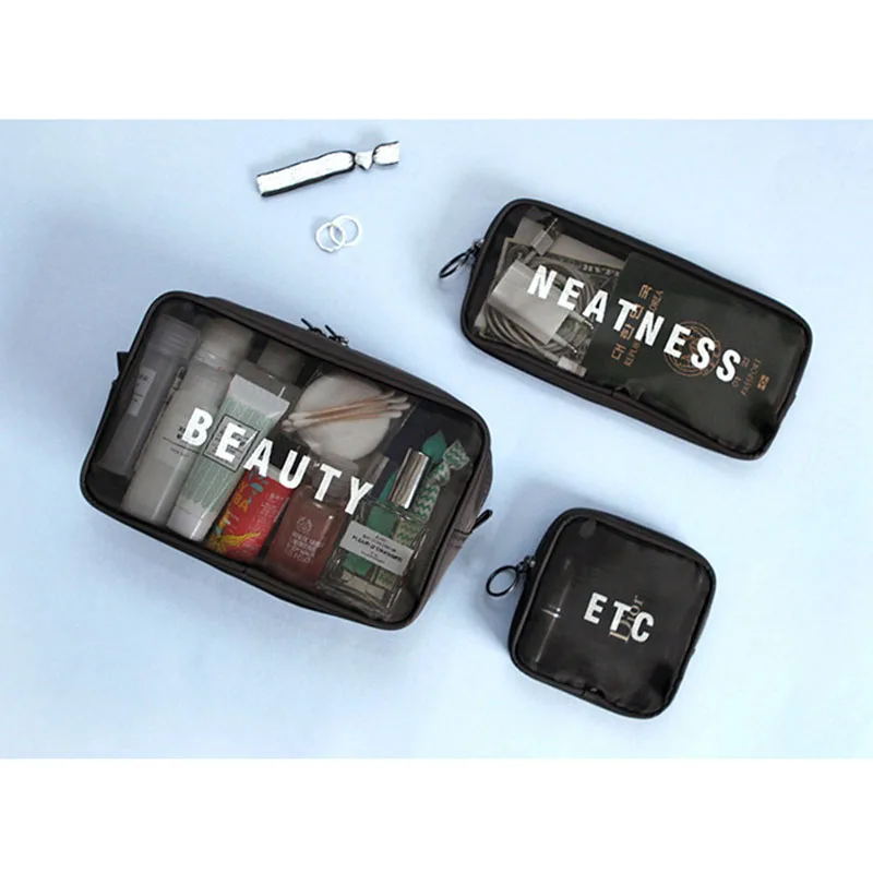 شفافة شبكة التخزين المنظم التجميل تخزين حقيبة السفر المحمولة غسل اضح الضرورات ماكياج غسل أدوات الزينة حقيبة