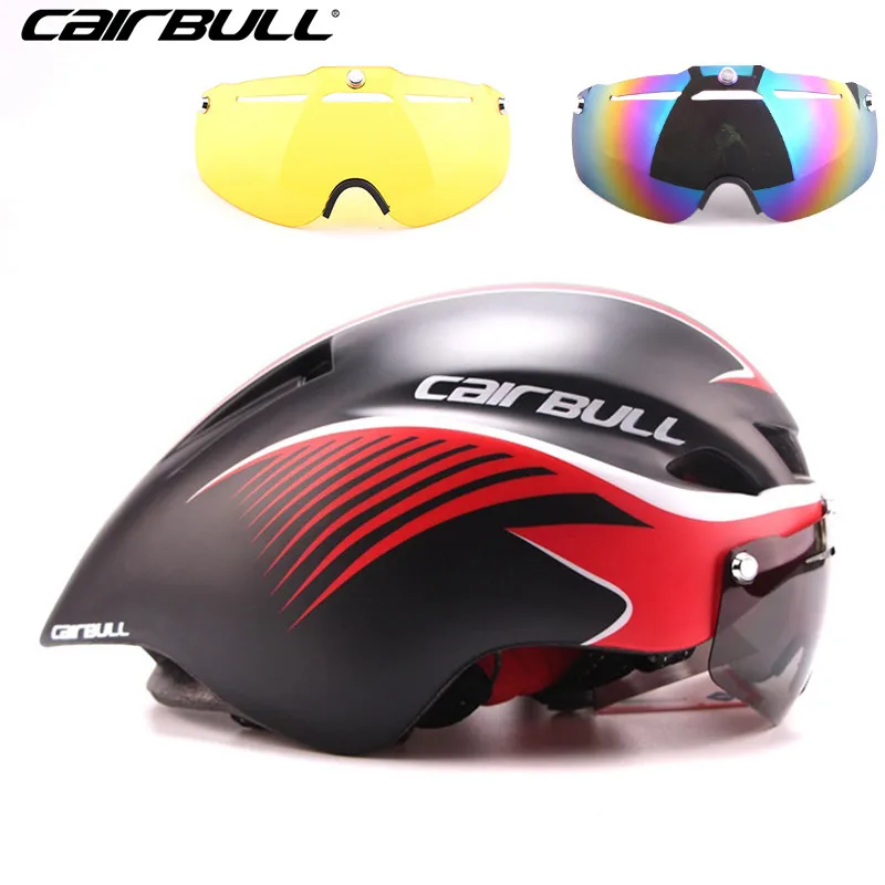 CAIRBULL, 3 линзы, Aero, 290 г, TT, очки, велосипедный шлем, MTB, дорожный, велосипедный, спортивный, защитный шлем для мужчин, для езды на велосипеде, для гонок - Цвет: black red