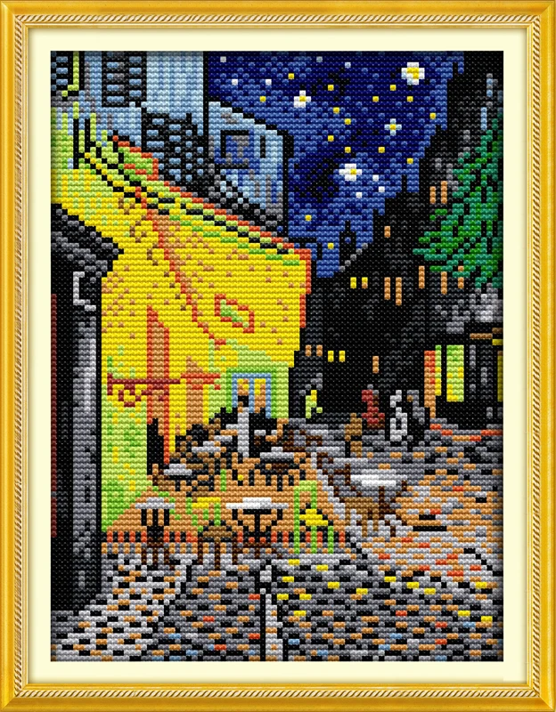 

Van Gogh coffee shop Counted Cross Stitch 14CT Cross Stitch Sets landscape Cross Stitch Kit Embroidery Needlework
