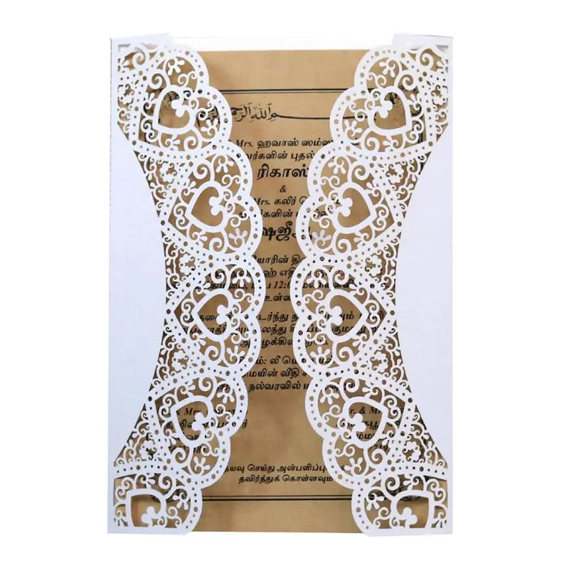 10pcs Rustic Laser Cut Wedding invitations Card Lace Burlap Tie Invite Envelopes Kit For Engagement - 33042508730