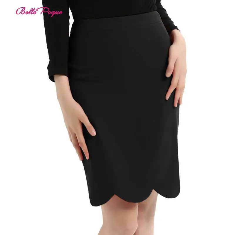 

Belle Poque Fashion Women's Office Skirts High Waist Back Split Waved Side Solid Color Hem Hips-wrapped Bodycon Pencil Skirt