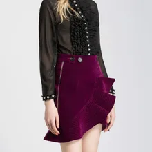 Высокое качество Для женщин Мини-юбки Трубы Роскошные Брендовая Дизайнерская обувь пикантные ВПП женский сезон: весна–лето оборками юбка на пуговицах модные