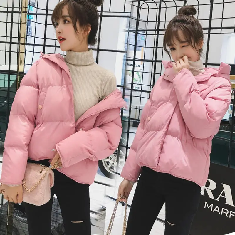 Mulheres com Capuz Jaqueta de Inverno Brieuces Novas Curto Algodão Acolchoado Cabolsa Feminino Outono Cor Inverno Parka Gola