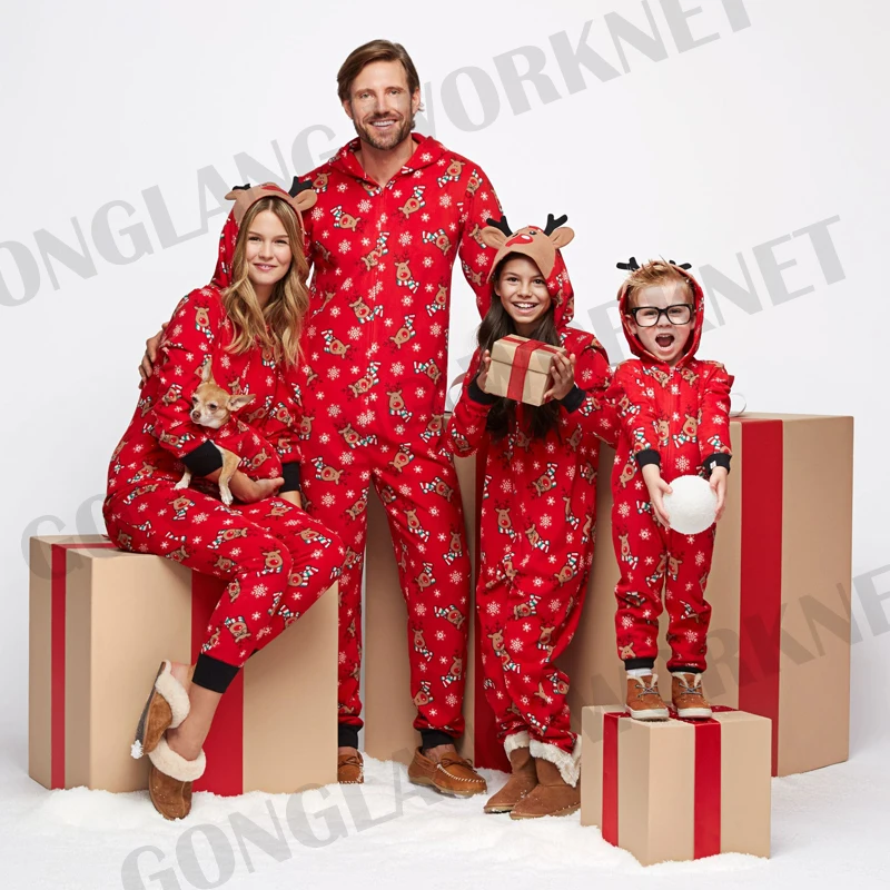 Семейный комплект рождественских пижам, рождественское ночное белье с капюшоном для женщин, мужчин и детей, ночное белье г. Модный новогодний милый Пижамный набор