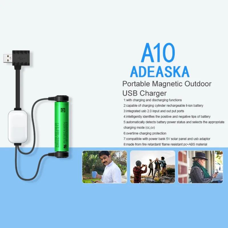 

A10 18650 Battery Charger for Li-ion Batteries Multifunction Magnetic USB Charger Mini Charging/Discharging Power Bank