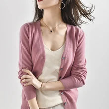 LHZSYY 2019Spring Autumn New Women's Pure Cashmere Cardigan V-neck Sweater Solid Color High-Grade Short Knit Jacket Female Shirt LHZSYY 2019Spring Autumn New Women's Pure Cashmere Cardigan V-neck Sweater Solid Color High-Grade Short Knit Jacket Female Shirt