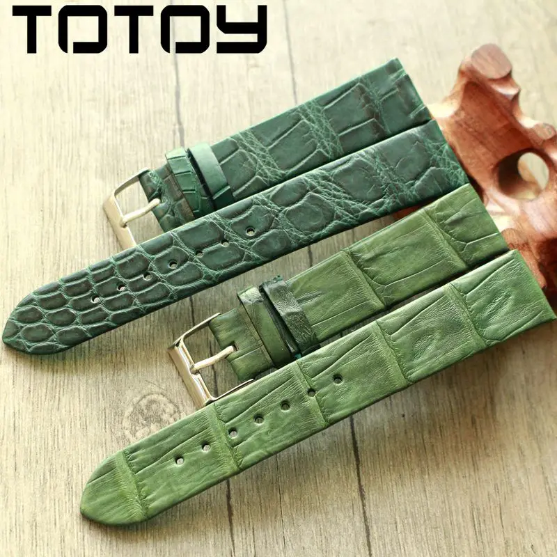 

TOTOY green men's leather strap, handmade leather crocodile strap, 20MM for green dial strap, fast delivery
