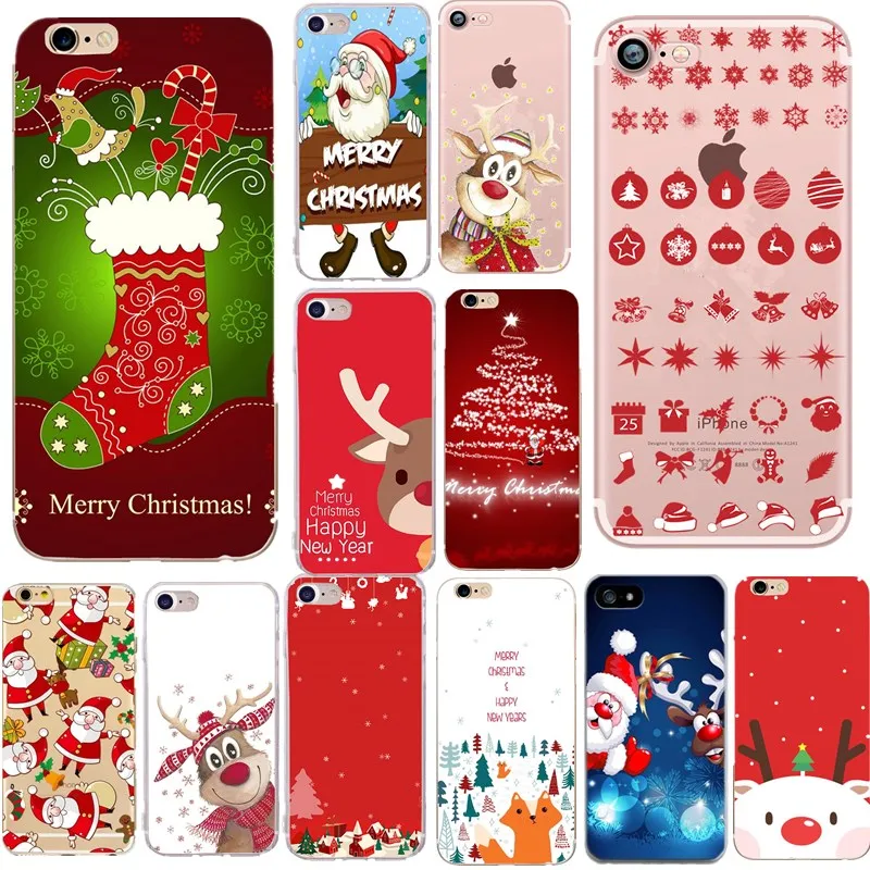 Новый год чехол для iPhone 6S E 5 7 8 плюс силиконовый с принтом Рождественский олень
