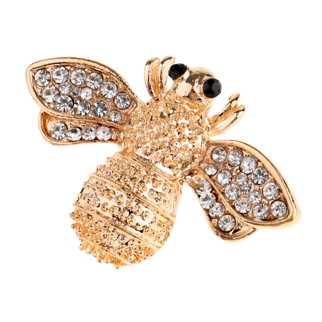 Women Elegant Bee Diamante Brooch with Crystal Insect Brooch Lapel Collar Pins for Dress Accessories