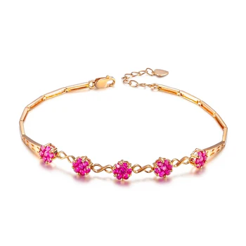 

Luxury&Classic GVBORI 18K Rose Gold Natural Ruby Bracelet Women Wedding Gift Gemstone Jewelry flower design bracelet