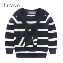 Hurave Children Pullovers New Style 2017 Kids Autumn Winter Boys Sweaters Fashion Striped O neck Knitted