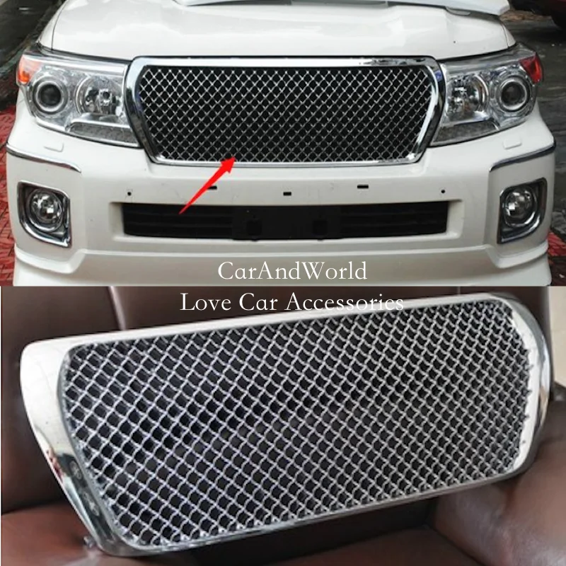 

For 2012 - 2015 Toyota Land Cruiser 200 FC200 V6 Front Bumper Grille Grill Cover Protector Trims Chrome Car Styling Accessories