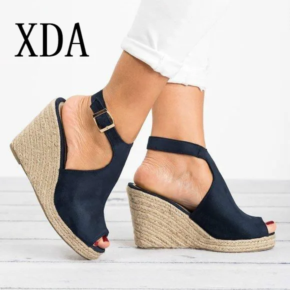 

XDA 2019 fashion Summer Wedges retro Women Sandals Peep Toe High Heel sandals Platform Shoes Size 35-43 Hemp Roman sandals L300