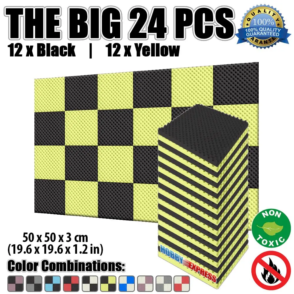 

Arrowzoom 24 pcs Set Egg Crate Convoluted Sound Absorption Acoustic Foam Studio Tile Panel 19.6" x 19.6" x 1.1" KK1052