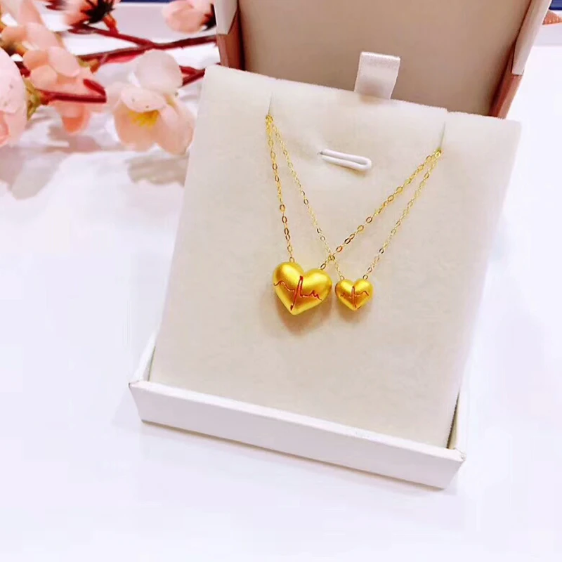 

Real 24K Yellow Gold Pendant Women 999 Gold 3D Heart Pendant