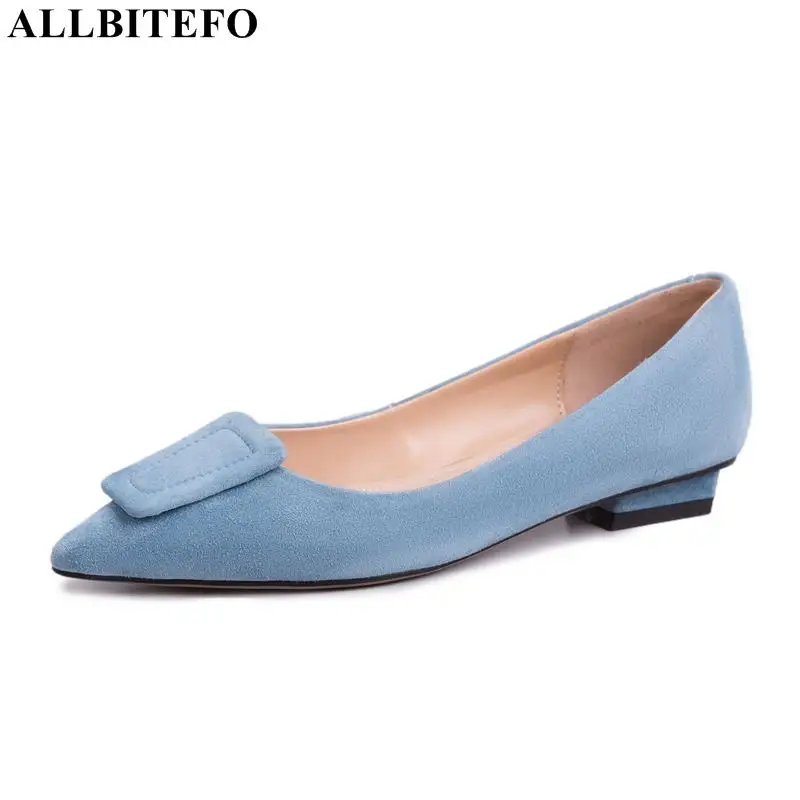 

ALLBITEFO fashion brand genuine leather pointed toe low-heeled comfortable office ladies shoes soft surface women flats