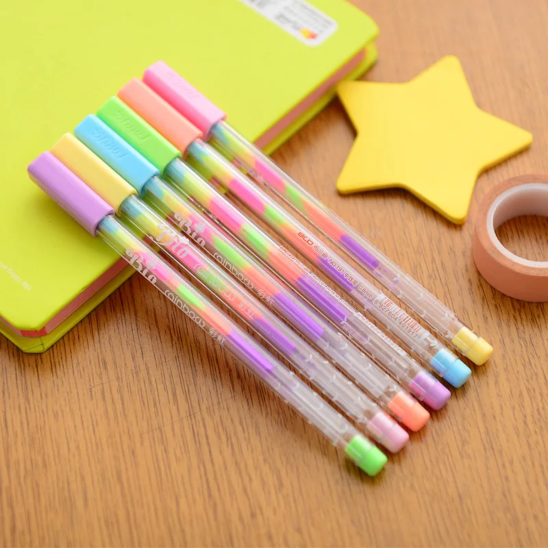 6 pcs Rainbow gel pen set Multi color refill pens 0.8mm roller ballpen