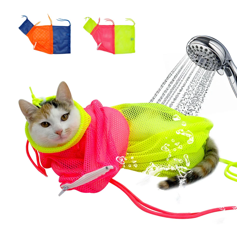 

Mesh Cat Grooming Bath Bag Adjustable Washing Cats Bags For Pet Bathing Nail Trimming Injecting Anti Scratch Bite Restraint