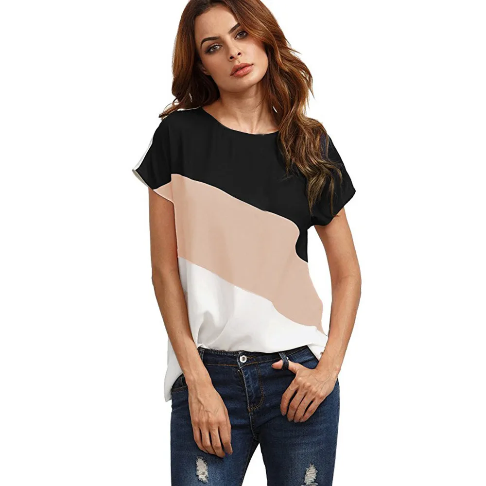 

Chiffon Summer Women 2019 Bat Sleeve Stitching Irregular Loose Casual Big Tops And Plus Size Blouse For Female Tunic #2