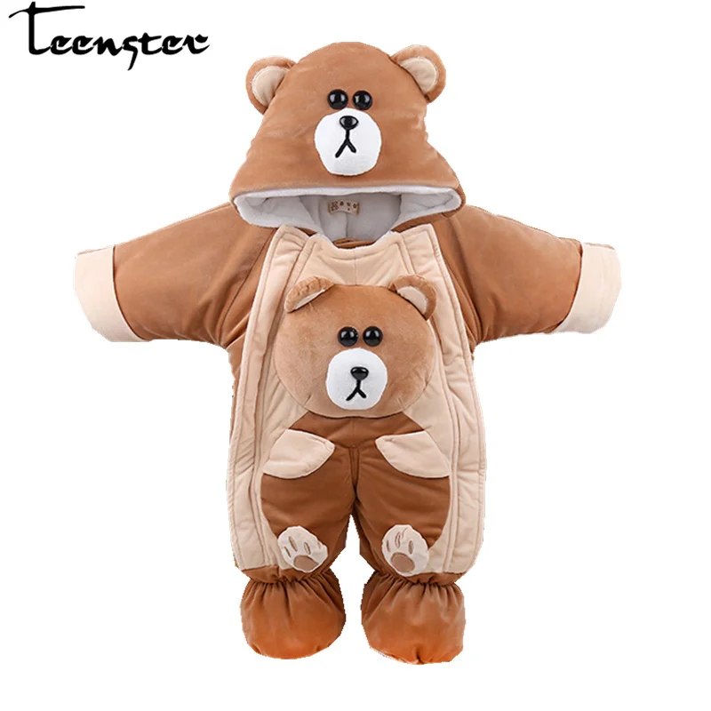 

Teenster Baby Girls Boys Clothes Bear Style Hooded Rompers New Born Autumn Winter Romper Cute Thickening Costume 12 24 M