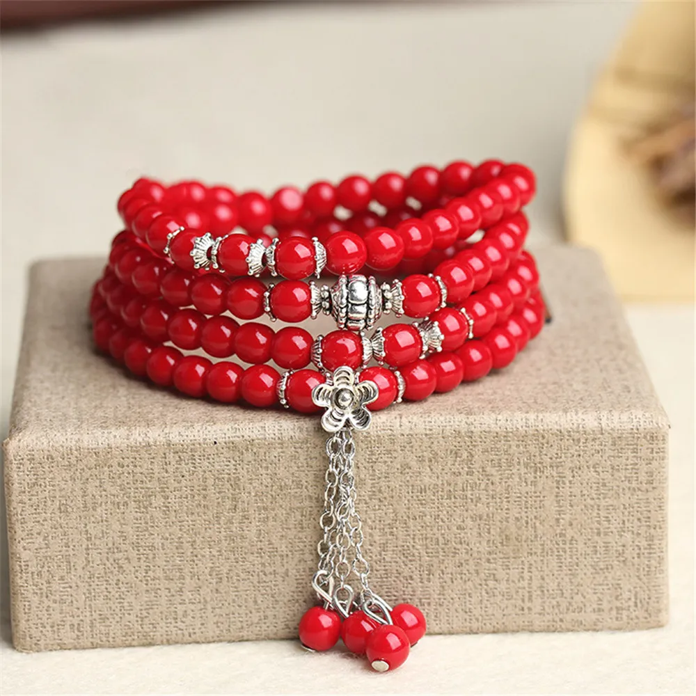 

Lucky 6mm Red Coral 108 Beads Strand Bracelets Fashion Women's Multi-layer Bracelet Yoga Meditation Bracelets Jewelry Wholesale