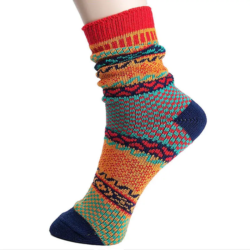 Унисекс в винтажном стиле, для мужчин и женщин, для мальчиков и девочек, с геометрическим рисунком, хлопковые Теплые повседневные носки до середины икры, Чулочные изделия, зимние