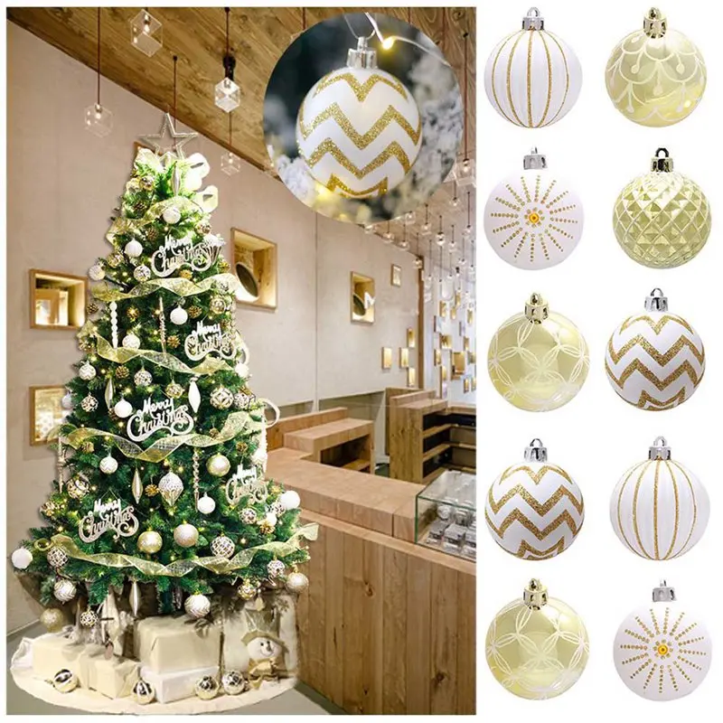 30 piunids/lote bolas colgantes de árbol de Navidad 6 cm plateado dorado copo de nieve Color dibujo decoración bola Navidad Fiesta en casa boda ornamento p20