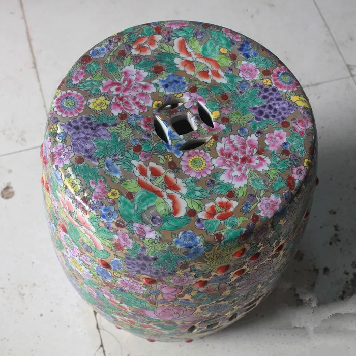 Butterfly Famille rose Porcelain Jindezhen Chinese ceramic drum stool bathroom dressing ceramic garden stool bedroom stool (3)