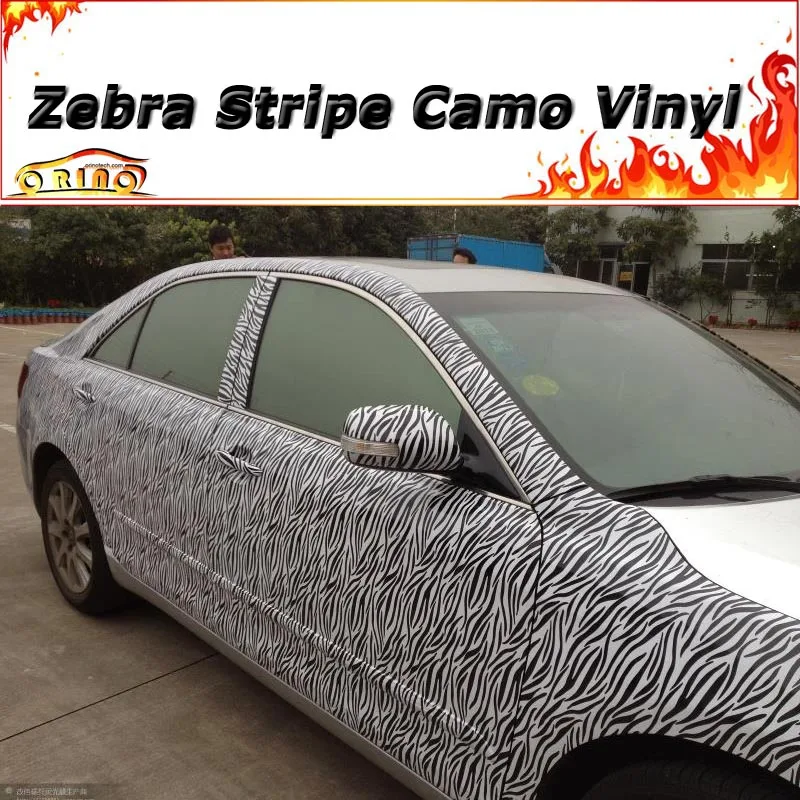 Hot Black White Zebra Stripe Film Vinyl Sticker Bomb Wrap With Air Release Animal Skin Grain Camo Car Wraps Decal | Автомобили и