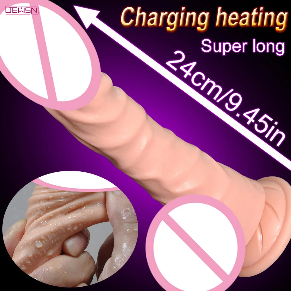 JEUSN calefacción USB recargable enorme vibrador consolador realista pene masculino artificial pene