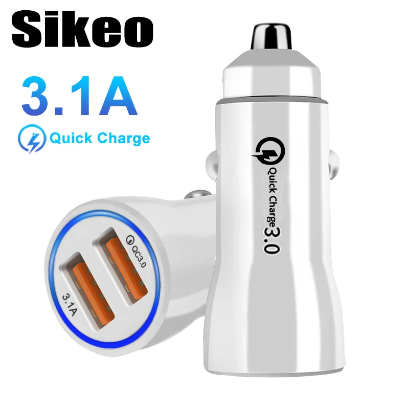 Car Charger Dual USB Quick charge 3.0 USB Car Charger 3.1A Metal Car-Charger Mobile Phone Car USB Charger 2 Port Auto Charge